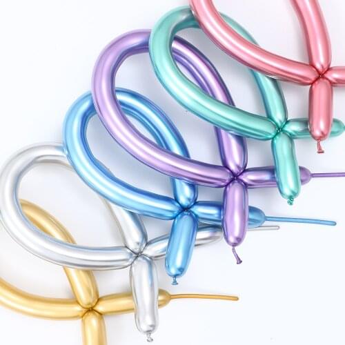50pcs/lot Metallic Latex Balloon Long Shape Metal Chrome Magic Tying Twisting Balloon Wedding Birthday Party Decoration Supplies