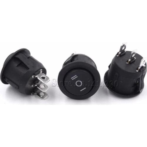 500Pcs 23mm Round Black 3 Pin 10A/125V 6A/250V AC 3 Position SPDT ON-OFF-ON Rocker Switch Snap-in