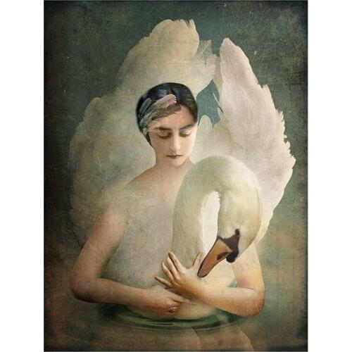 5D DIY Full Round Diamond Painting Catrin Welz-Stein Swan Lady Cross Stitch 3D Embroidery Rhinestone Mosaic Home Decor Art Y1574