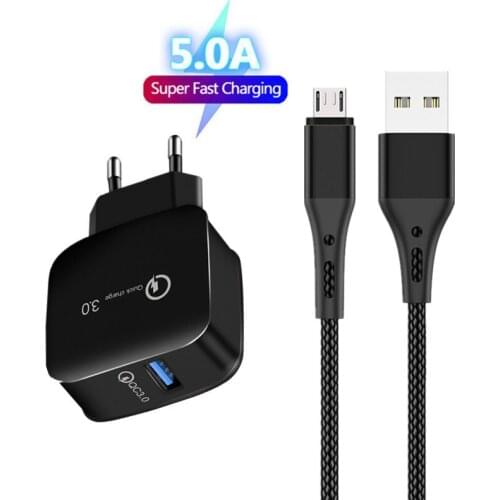 Quick Charge adapter Realme C21 C3 Micro USB Cable For Samsung Xiaomi Redmi 9C Honor 10 lite Mobile Phone Charger LED light Wire