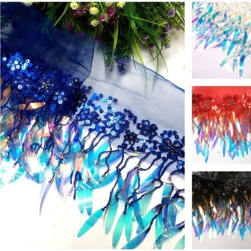 Diy Clothes Accessories Sequin Fringes Tassel Shining Dazzling Lace For Samba Dance Dress Macrame Trimming Lace 15CM