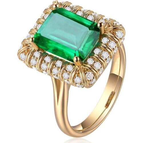 Big emerald gemstone green crystal rings for women femme gold color zircon diamonds luxury vintage party jewelry bijoux gift