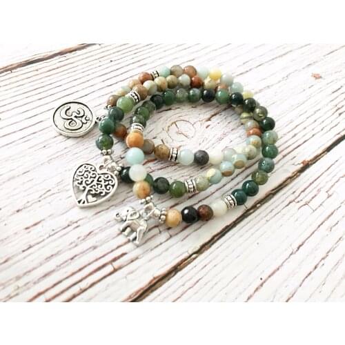3 PC set Natural Amazonite bracelet OM Wrist bracelet Tree of Life bracelets Yoga Mala Beads Bracelets Best Gift For Friend