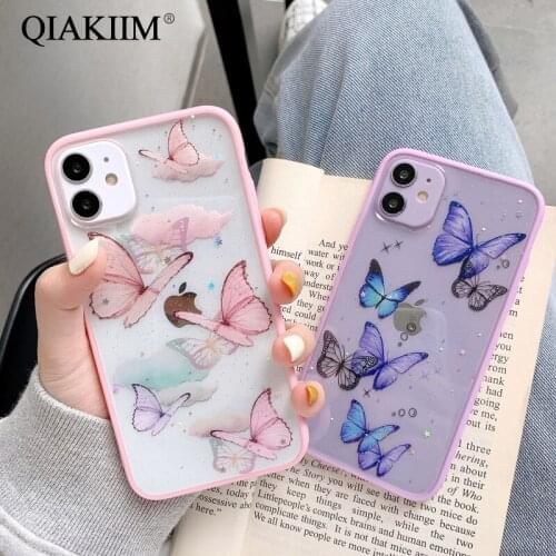 Butterfly Candy Glitter Phone Case For iPhone 12 Mini 11 Pro Max XR XS X 7 8 6 6S Plus Clear Powder Star Soft TPU PC Back Cover
