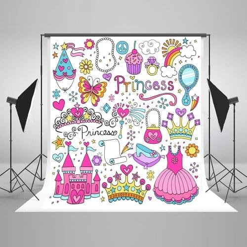 Girl 5x7 Photography Studio Background Polyester Photo Background Princess Castle Makeup Baby shower Birthday Decoration
