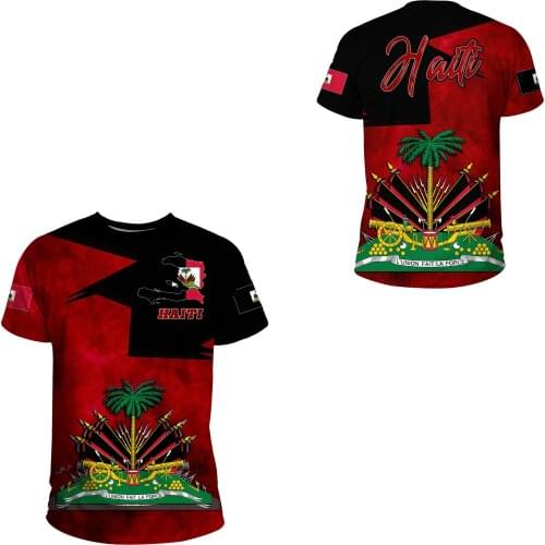 Tessffel Country Emblem Flag Caribbean Sea Haiti Island Retro Streetwear 3Dprint Funny Casual Short Sleeve T-Shirts Men/Women A4