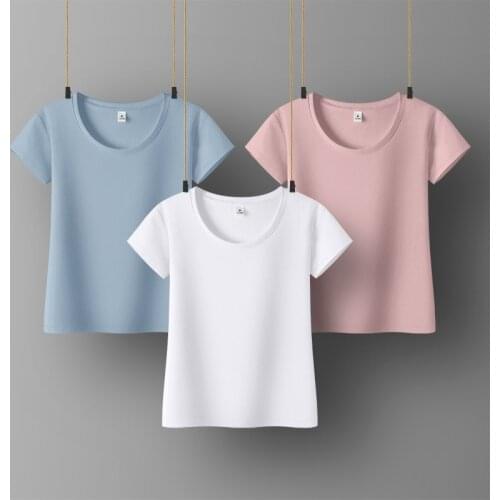 Cotton Women T-shirt O-neck Short Sleeve women shirt All match Lady Top Black White