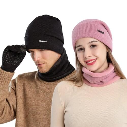 Cotton Knitted Beanie Scarf Set Womens Hat Solid Color Winter Men Skullies Beanies Warm Casual Slouchy Hat Female Baggy Cap