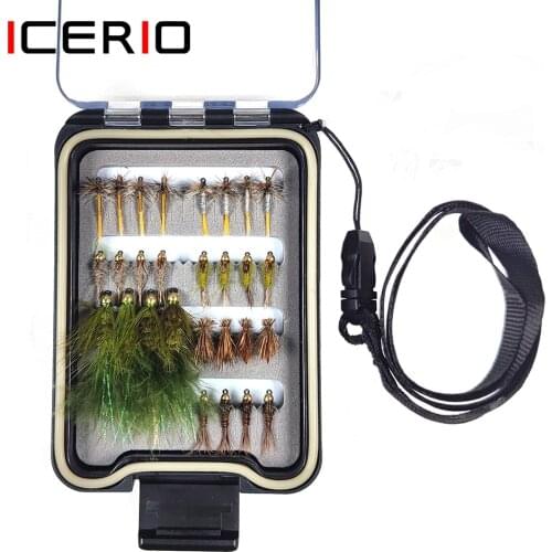 ICERIO 28PCS Fly Fishing Lures - Dry/Wet Flies,Streamer, Nymph, Emerger with Waterproof Fly Box for Trout Fishing