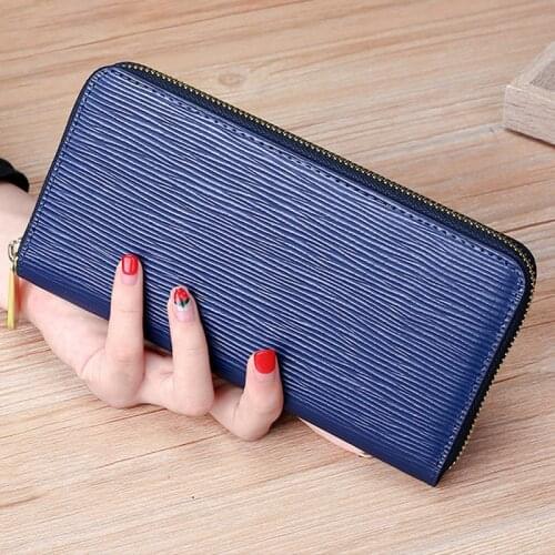 Wallet For Womens Genuine Leather Water Ripple Clutch Multifunction Card Holder High Capacity Coin Purse Passport Storage Bag