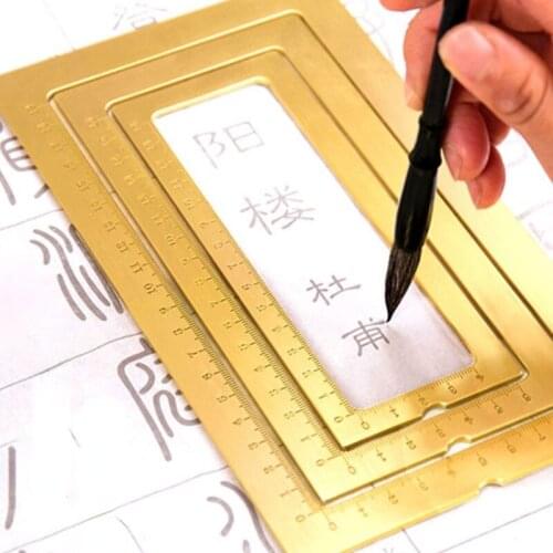 Brass Square Ring Paperweights with Scale Chinese Painting Calligraphy Paperweights Set Exquisite Carving Metal Paperweights