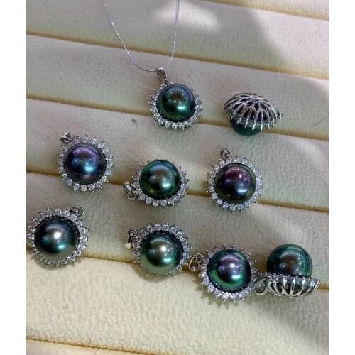 HOT CHEAP 8-9mm Big Size Flower Shape Real Black Tahiti Pearl Pendant Jewelry Nice Party Wedding Gift