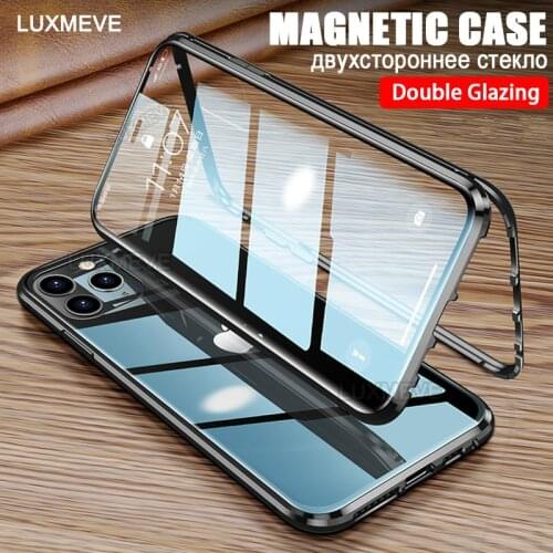 360 Magnetic Adsorption Metal Case For iPhone 12 11 Pro XS Max X XR Double-Sided Glass Case For iPhone 7 8 6 6s Plus XR SE Cover