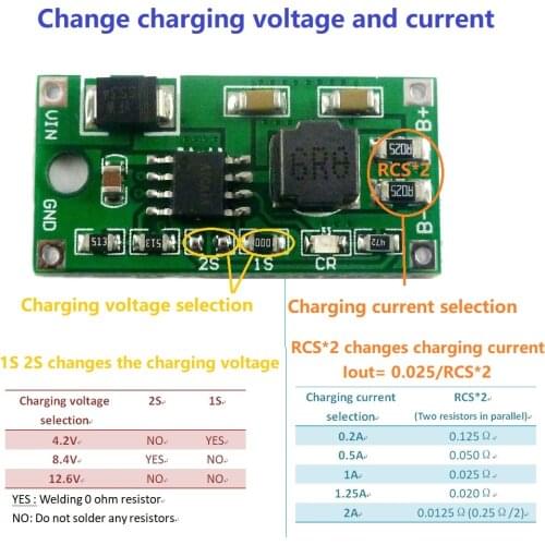 2A Multi-Cell Synchronous Buck Li-Ion Charger DC 5-23V to 4.2V 8.4V 12.6V for 3.7V 7.4V 11.1V 18650 Lithium Battery