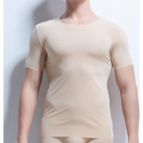 Man Undershirt Ultra-thin Ice Silk Transparent Short Sleeve T-shirts Male Breathable Tops Tee Stretch Tracksuit Tops Plus Size