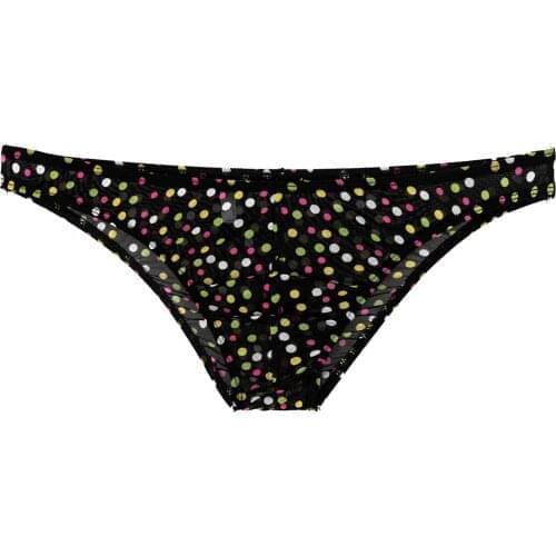 Mens Panties Ultra Thin Sexy See-through Mesh Bikini Briefs Low Rise Printed Elastic Waistband Underpants Sissy Gay Underwear