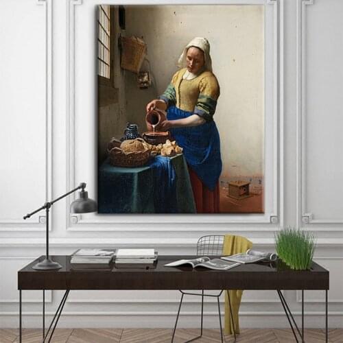 The Milkmaid By Johannes Vermeer Wall Art Poster Print Canvas Oil Painting Home Decorative Picture for Living Room Free Shipping