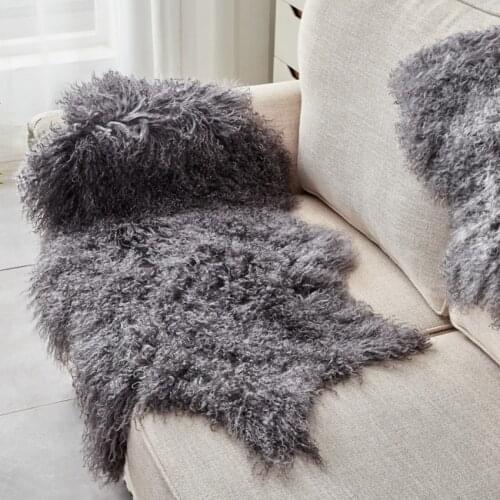 Natural curly Mongolian sheep skin fur rug 1 Pelt genuine Tibet free cut shape sheepskin rug , decoration fur chair mat