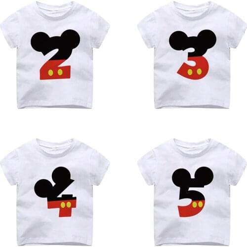 New Kids Boys Girls Mickey Mouse Birthday T-shirts Short Sleeved T Shirt Size 1 2 3 4 5 6 7 8 9 Year Children Party Clothing Tee