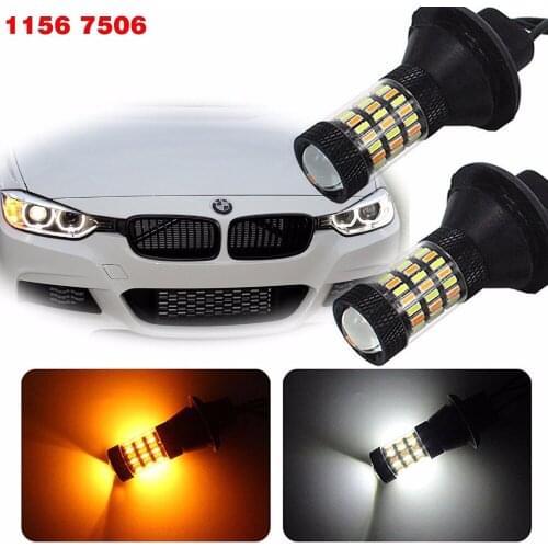 One Set No Hyper Flash Bau15s 7507 Switchback LED Front Turn Signal Lights or DRL Bulbs Made with 60 pieces high power 4014-SMD