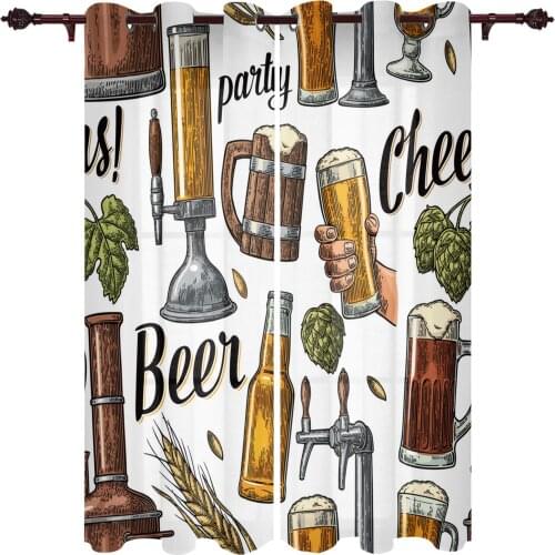 Beer Cup Wheat Window Curtains Home Decor Bedroom kichen Draperies Curtains for Living Room Christmas Curtains