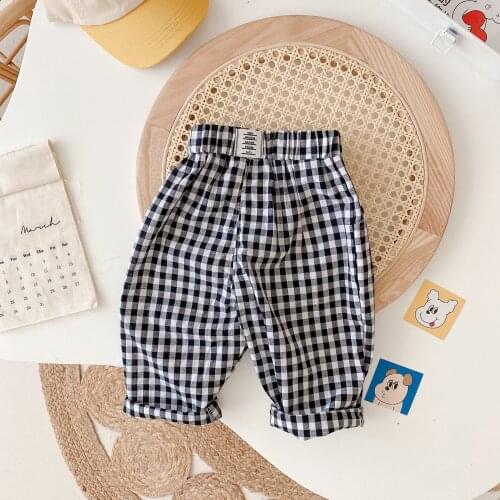 Autumn Baby Girls Plaid Full Length Trousers Children Kids Casual Pants