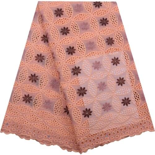 Peach African Swiss Cotton Lace Fabric Fashion High Quality Embroidered For Dress Nigerian Tulle Lace Fabric With Stones 1775