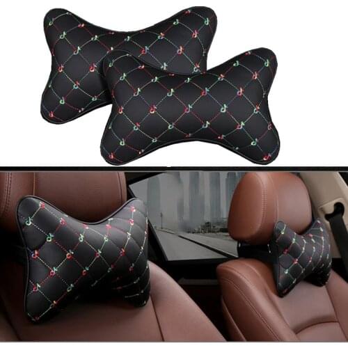 4 Colors New Universal Car Neck Pillow 2 PCS Nusic Style Fashion Artificial Leather Headrest Pillow For Neck Auto Accessories