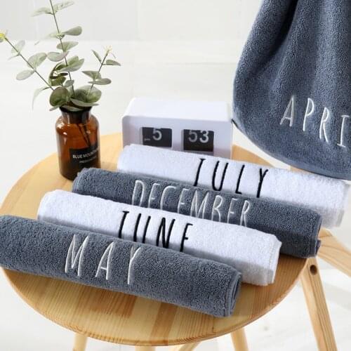 100% Cotton Face Towel 12 Month Letters Embroidery Bathroom Home Hotel Modern Towels for Adults Kids 35x75cm 140g Toalla de cara