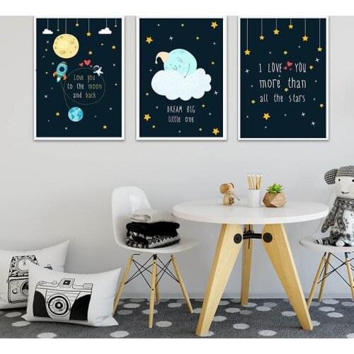 Rocky Space Nursery Quotes Child Poster Canvas Art Decorative Print Wall Painting Decoration Picture Nordic Kid Baby Room Decor