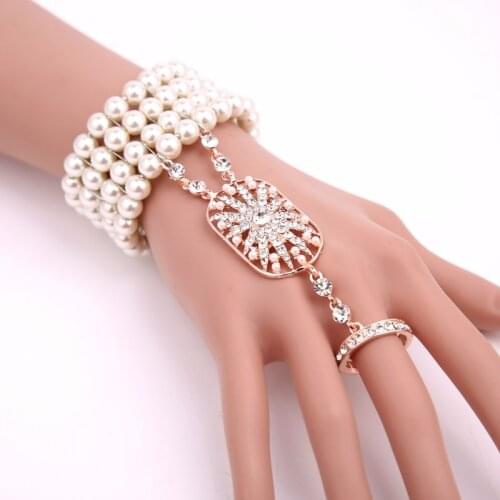 Silver 1920s Flapper Great Gatsby Style Pearl Bracelet/Crown Head Bridal Wedding Art Deco The GREAT Gatsby Pearl Bracelet Set