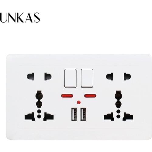 UNKAS 2.1A Dual USB Charger Port LED indicator Wall Power Socket Double Universal 5 Hole Switched Outlet 146mm*86mm