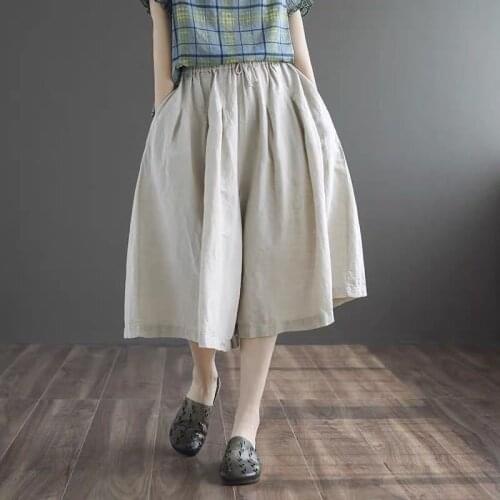 Women Pants Summer Casual Wide-Leg Pants Womens Loose Cropped Elastic Waist Pantalones De Mujer