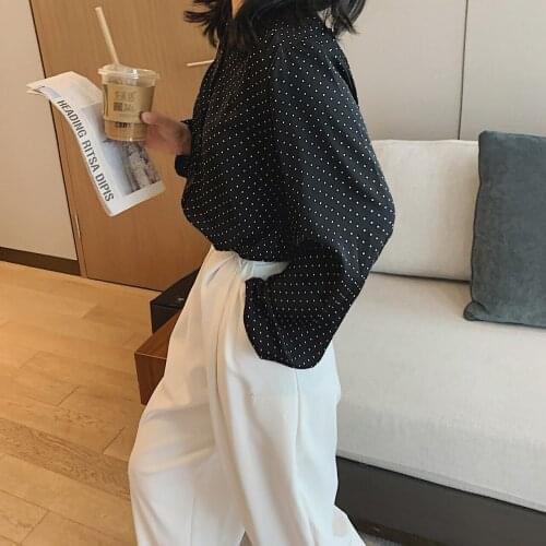 2021 Womens Dot Shirts And Blouses Za Woman Top Clothing Oversize Long Sleeve T-shirts Korean Fashion Cardigan Dress Spring Tee