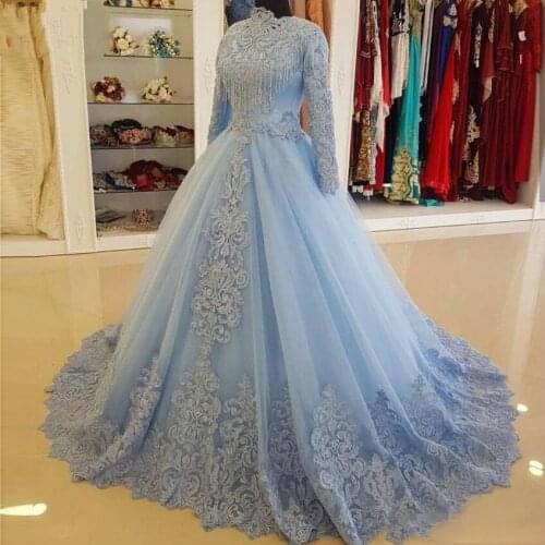 Dubai Formal Dresses Robe De Soiree Vestido De Festa Abendkleider Saudi Arabic Full Sleeves Evening Gowns Long Elegant Applique