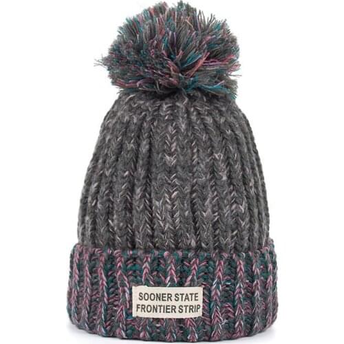 KENSHELLEY Winter Warm Beanie Multi-color Casual Party Ski Beanie Stripes Soft Wool Knitted Beanie With Pom Pom