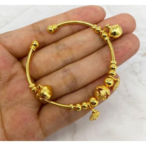 Gold Bangles for Kids Copper Baby bracelets with Ring Dubai African Coins Bangles Arabic Jewelry
