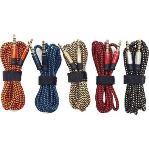 1.5m 5ft Unbroken Metal Nylon Braided Audio Cable Round Male Stereo Auxiliary AUX Extension for Mobile phone MP3 Speaker T