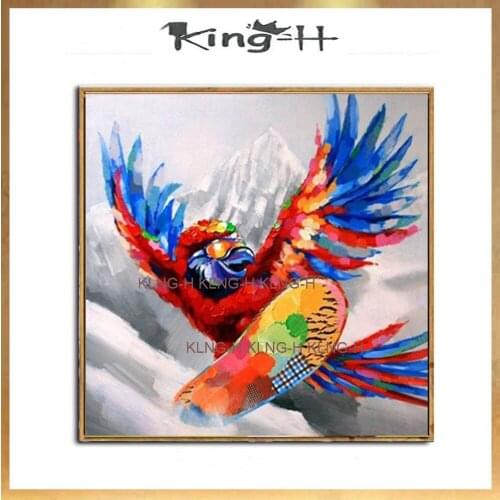 100% hand-painted large abstract cartoon animal oil painting on canvas modern eagle skateboards painting for home wall decor art