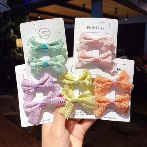 2pcs/set New Fashion Embroidered Lace Bow Hairpin Sweet Color Hairpin Ponytail Top Clip Headwear Hair Accessories for Girls