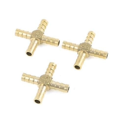 3 Pcs Cross Shaped 8mm Pipe Hose Barb Connector Quick Fitting Coupler