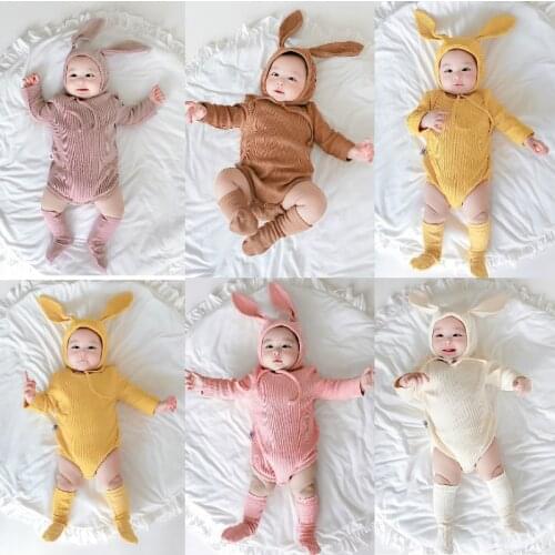 3pcs/set Baby Clothes Set Infant long Sleeve bodysuit + Rabbit Hat + Baby Socks Newborn Clothes Outfit Cute Photography Prop