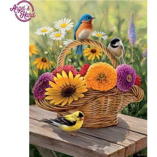 5D DIY Diamond Embroidery birds on flower basket Diamond Painting Cross Stitch full Square Rhinestone Mosaic decoration