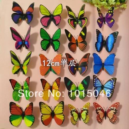 Free Shipping 100X 12CM 3D Artificial Butterfly Decorations Magnets Craft Fridge Room Wall Decor