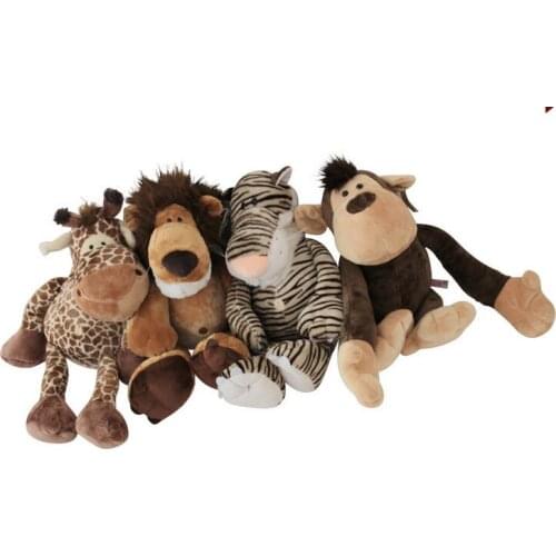 Free shipping,lovely jungle lion , tiger, monkey, giraffe,about 25cm plush toy one lot/ 4 pieces toys, Christmas gift h323