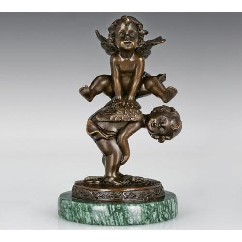 Bronze High Jump Angels Statue Cherub Sport Sculpture Figurine Art Childrens Room Decoration Gift