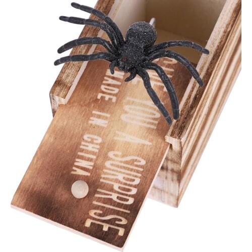 Wooden Spoof Realistic Spider Box Props Prank Toys Halloween Party Surprise Toy Gift Spider Shaped Scare Toys