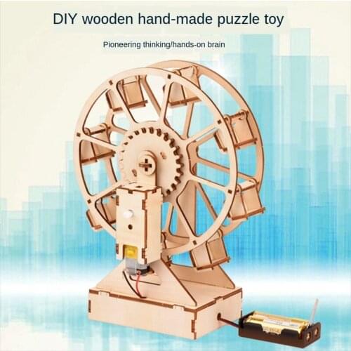 Wooden Diy Three-dimensional Electric Ferris Wheel Puzzle Childrens Educational Toys 3d Model Crafts Gifts Ornaments P286