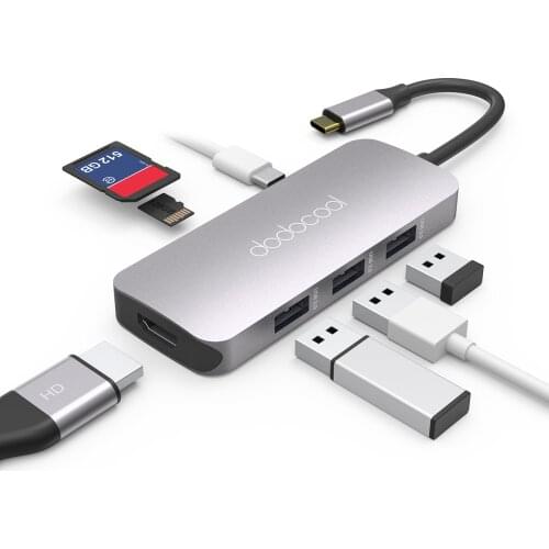 Dodocool 7-in-1 Multifunction USB-C Hub Power Delivery 4K HD Output Port SD/TF Card Reader PD Charging Port and 3 USB 3.0 Ports