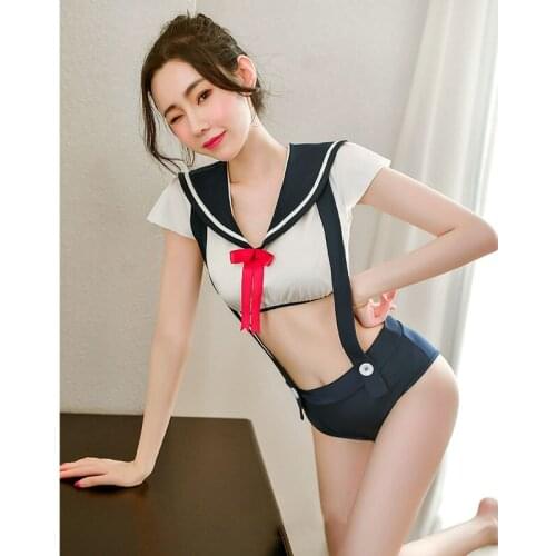 Erotic lingerie women overalls open crotch college cute student uniform cosplay schoolgirl naughty underwear couple sex game hot